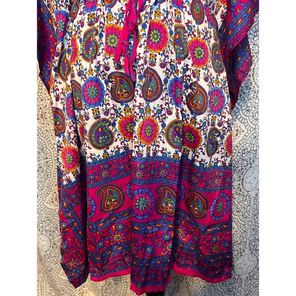 Bohemian Paisley Floral V-Neck Kaftan Dress - Picture 6 of 10